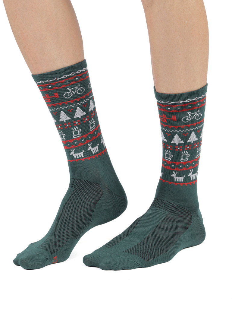 Green Christmas socks for cycling