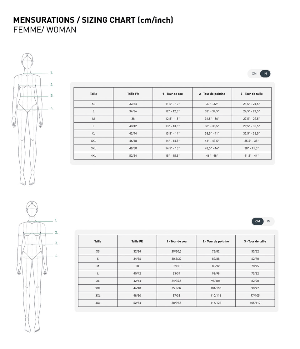 sizing chart woman sportswear