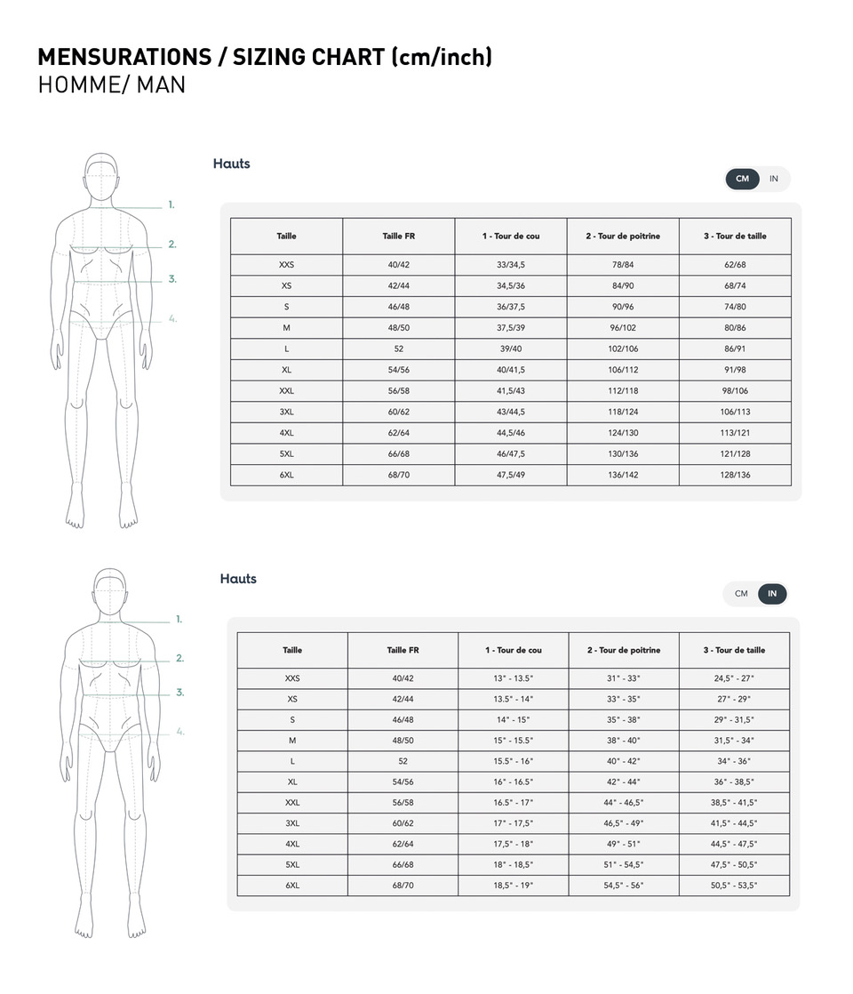 sizing chart man sportswear